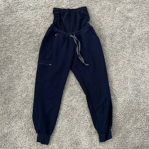 Maternity scrubs. Brand is FIGS. Small, petite, navy blue.